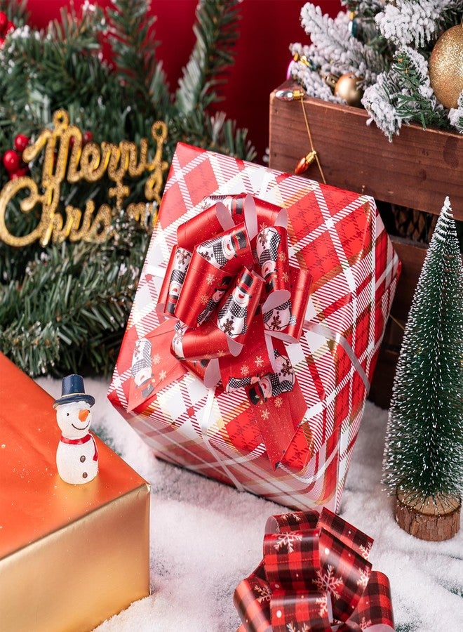 LeZakaa 12PCS Christmas Pull Bows with Ribbon - Buffalo Plaid with Snowman and Santa Claus Design - Perfect for Gift Wrapping, Florist, Bouquet, Basket - Image 5